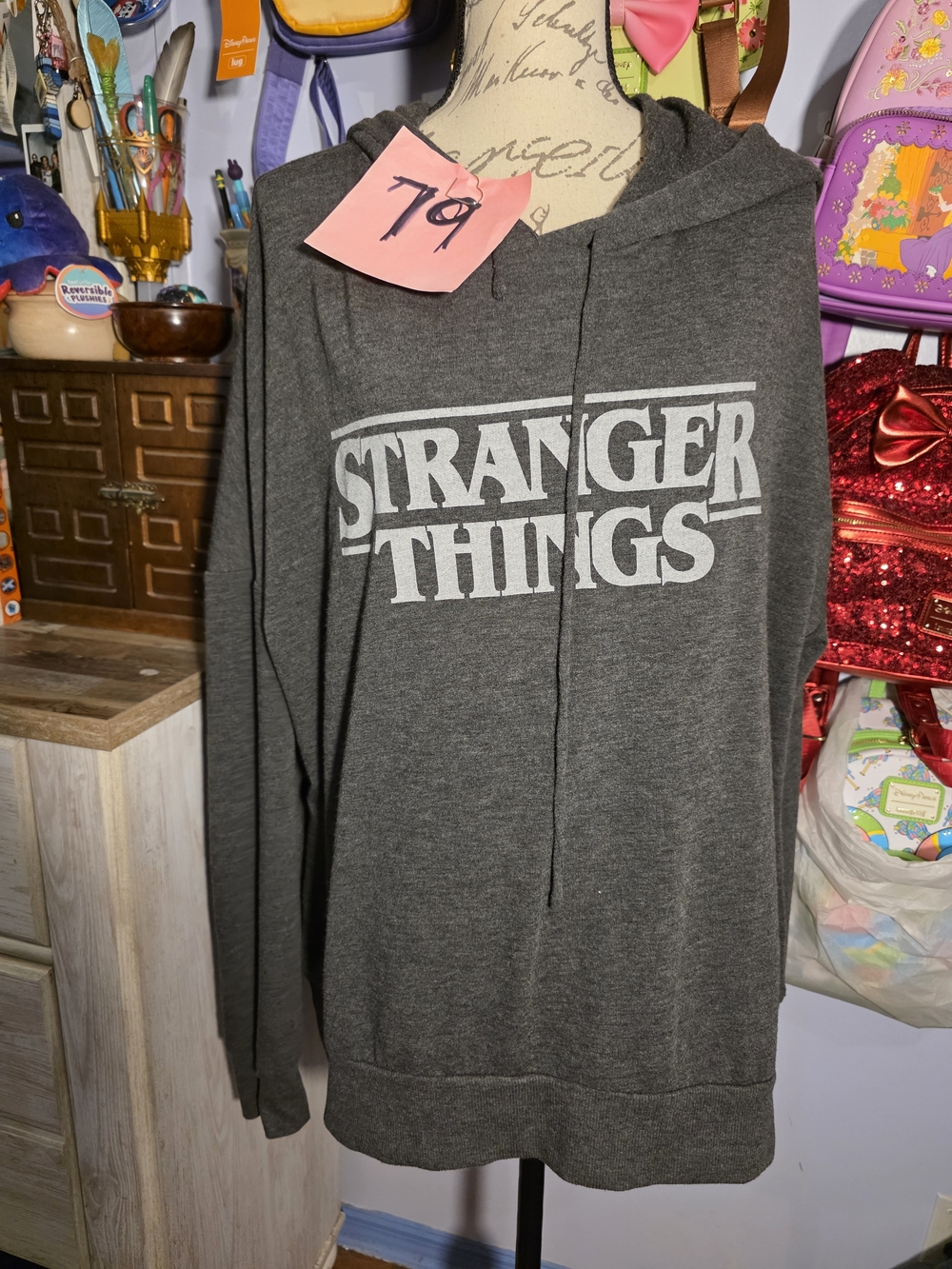 Stranger Things Gray Plus Size Hoodie Red Writing